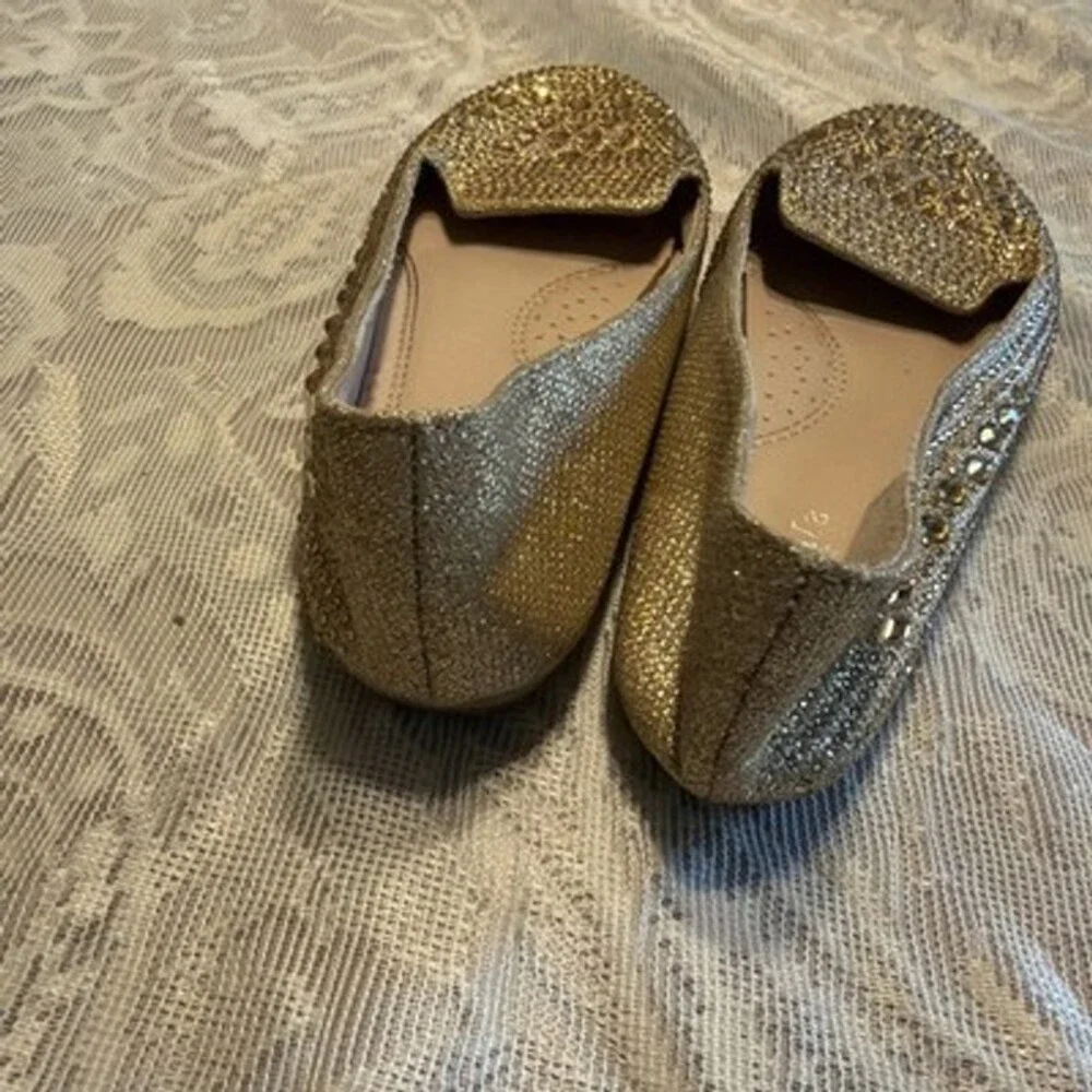 Girls Gold Sparkle Flat Shoes Size 4 Fairy Disney Princess